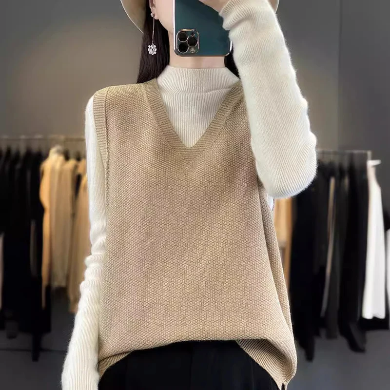 Damen Oversize Strickweste mit tiefem V‑Ausschnitt und feiner Struktur Nord Taschen
