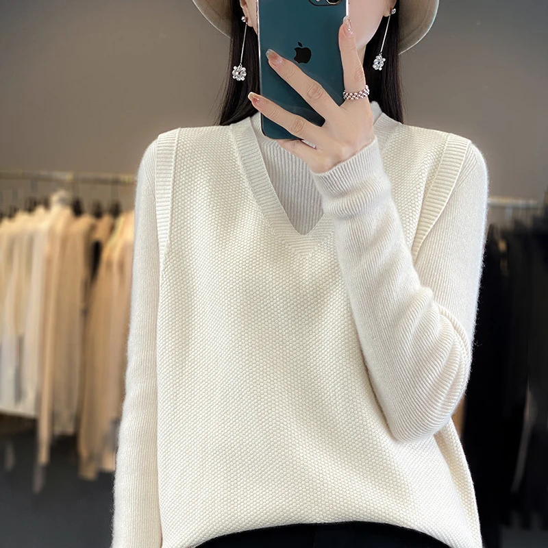 Damen Oversize Strickweste mit tiefem V‑Ausschnitt und feiner Struktur Nord Taschen