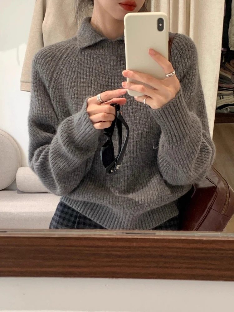 Damen Oversize-Polokragen Feinstrickpullover mit geripptem Saum und kaschmirähnlicher Haptik Nord Taschen