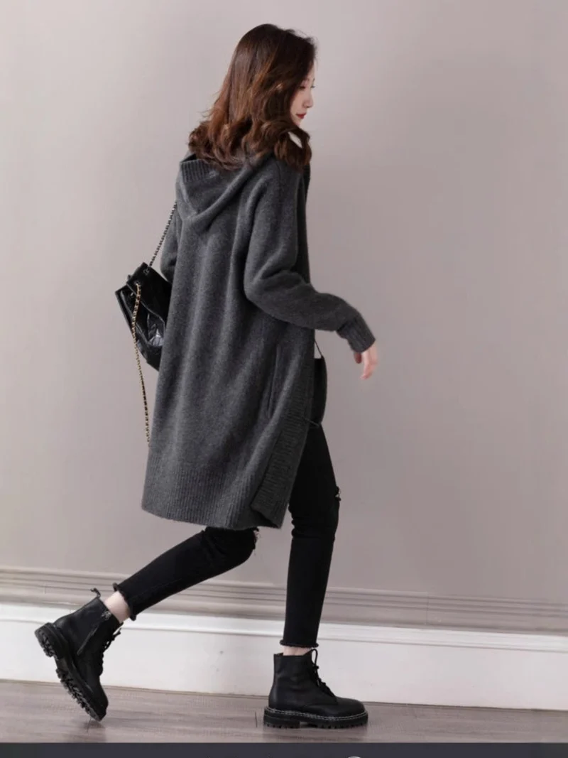 Damen Oversize Kapuzencardigan im Kaschmir‑Look mit offenem Fall und breiter Rippe Nord Taschen
