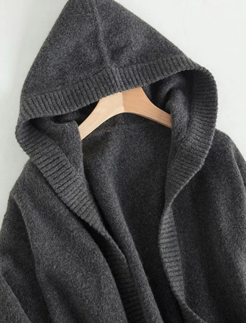 Damen Oversize Kapuzencardigan im Kaschmir‑Look mit offenem Fall und breiter Rippe Nord Taschen