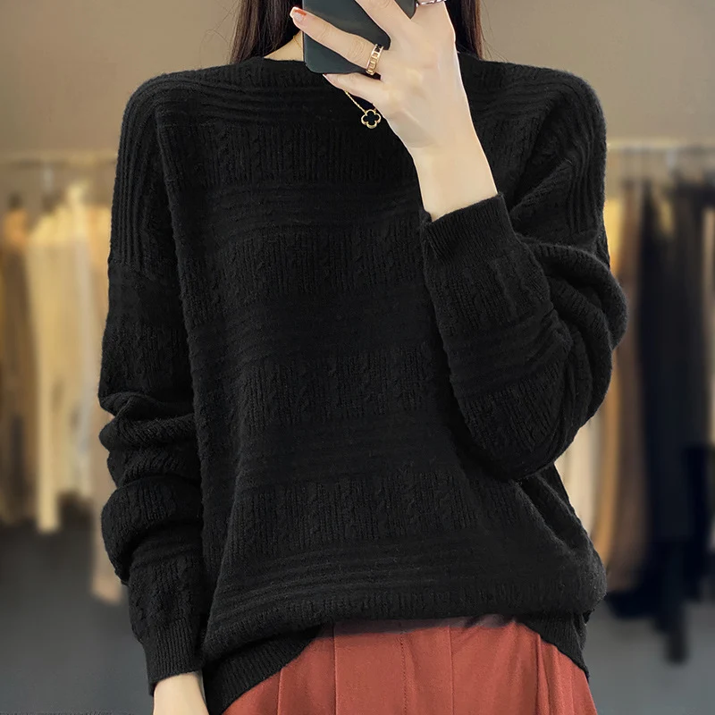 Damen Oversize-Feinstrickpullover mit Strukturblöcken, Mohair‑Look und Rundhalsausschnitt Nord Taschen