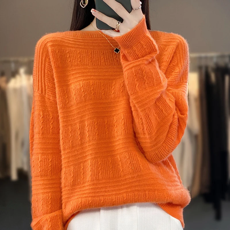 Damen Oversize-Feinstrickpullover mit Strukturblöcken, Mohair‑Look und Rundhalsausschnitt Nord Taschen