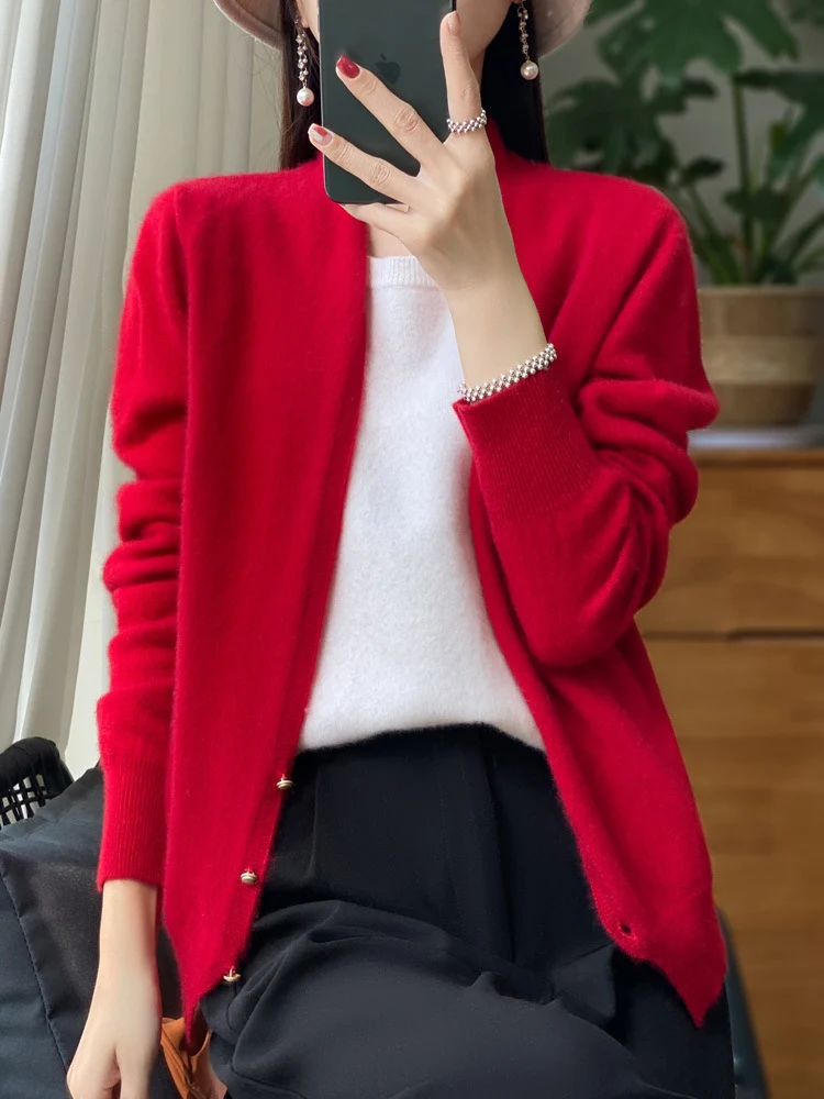 Damen Offener Feinstrick-Cardigan im Mohair‑Look mit geradem Saum und schmalen Bündchen Nord Taschen