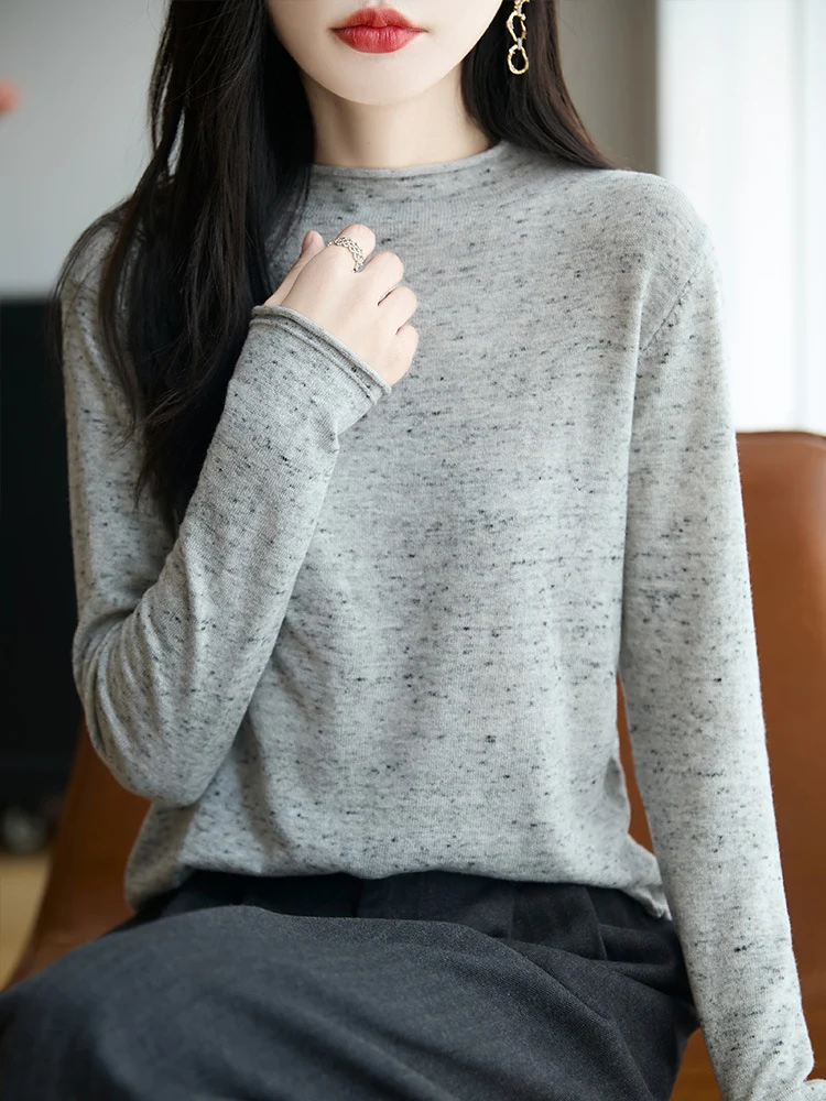 Damen Minimalistischer Nep-Strick-Longsleeve mit kurzem Stehkragen Nord Taschen