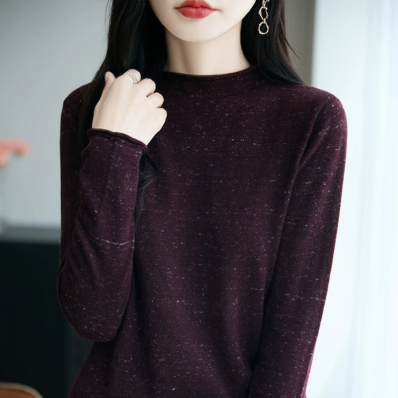 Damen Minimalistischer Nep-Strick-Longsleeve mit kurzem Stehkragen Nord Taschen