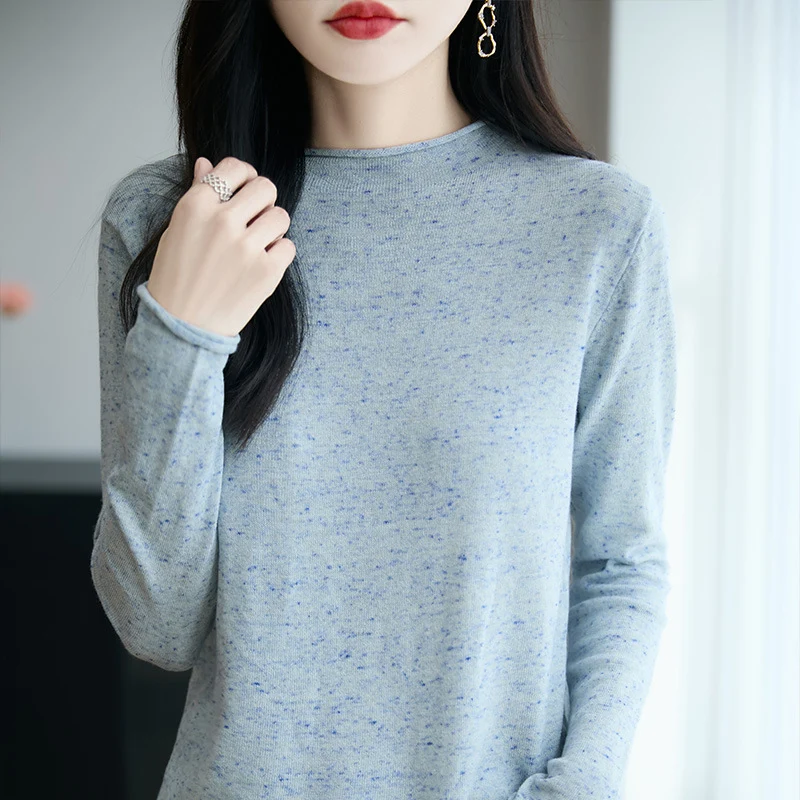 Damen Minimalistischer Nep-Strick-Longsleeve mit kurzem Stehkragen Nord Taschen
