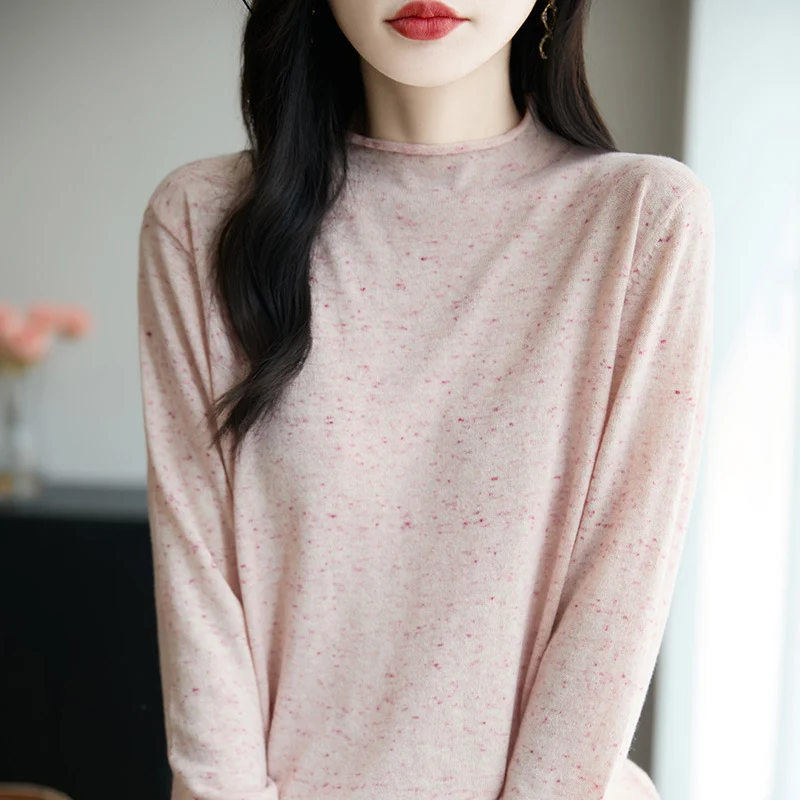 Damen Minimalistischer Nep-Strick-Longsleeve mit kurzem Stehkragen Nord Taschen