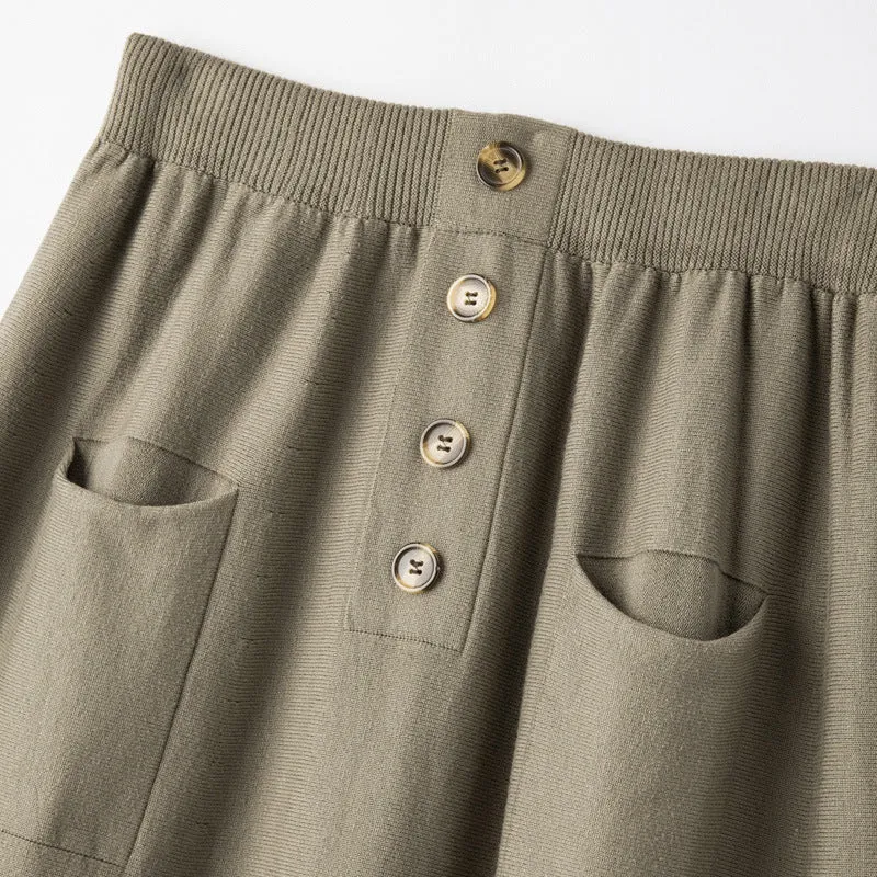 Damen Midirock aus Wollmix mit A‑Linie, elastischem Rippbund, Zierriegel‑Knopfleiste und aufgesetzten Taschen Nord Taschen