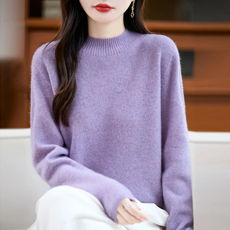 Damen Mélange-Feinstrickpullover mit kurzem Stehkragen und lockerer Silhouette Nord Taschen