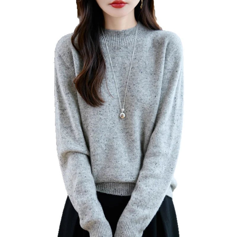Damen Mélange-Feinstrickpullover mit kurzem Stehkragen und lockerer Silhouette Nord Taschen