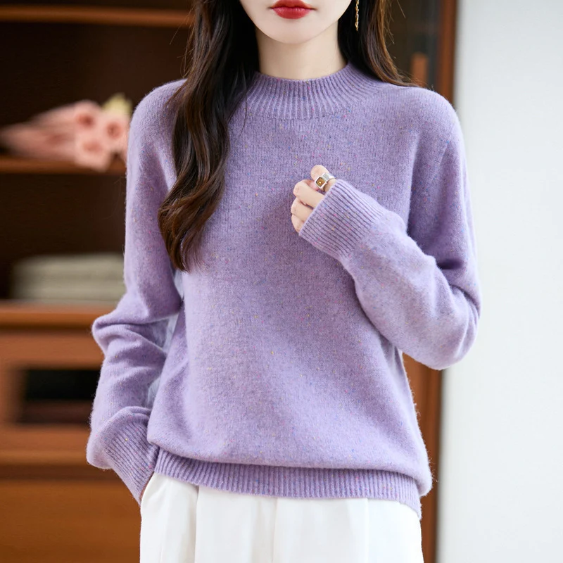 Damen Mélange-Feinstrickpullover mit kurzem Stehkragen und lockerer Silhouette Nord Taschen