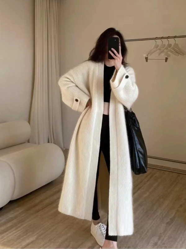 Damen Maxi-Longcardigan aus weichem Rippenstrick mit breiten Manschetten Nord Taschen