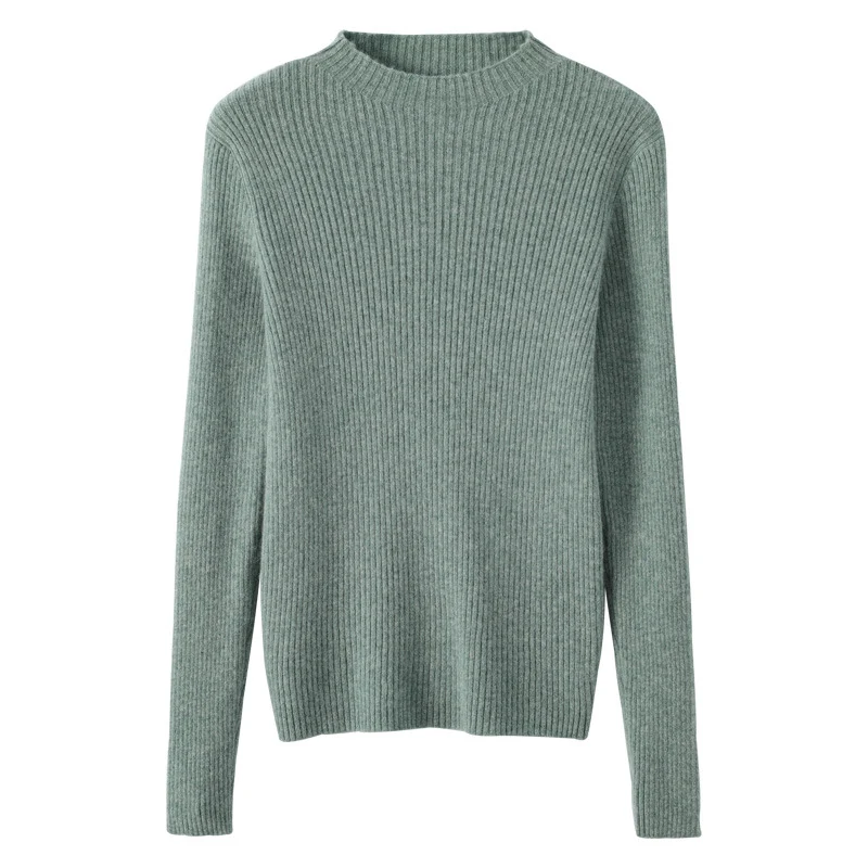 Damen Luxus-Feinstrickpullover mit schmaler Rippenstruktur und kurzem Stehkragen Nord Taschen