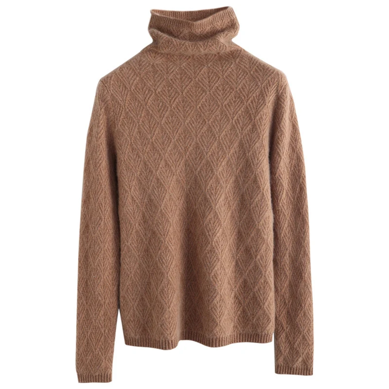 Damen Luxuriöser Mohair‑Mix Rollkragenpullover mit diamantgewNord Taschenter Ajourstruktur Nord Taschen