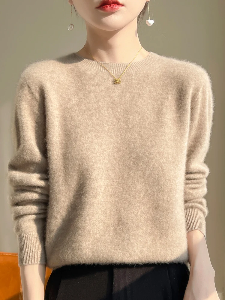Damen Luxuriöser Kuschelstrick-Pullover mit Rundhals und Mohair-Optik Nord Taschen