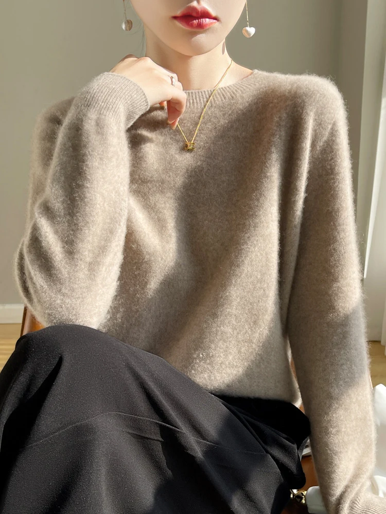 Damen Luxuriöser Kuschelstrick-Pullover mit Rundhals und Mohair-Optik Nord Taschen