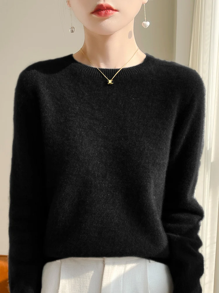 Damen Luxuriöser Kuschelstrick-Pullover mit Rundhals und Mohair-Optik Nord Taschen