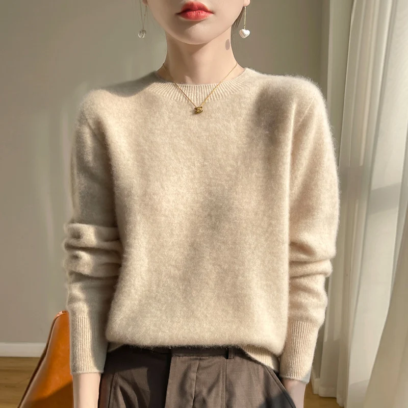 Damen Luxuriöser Kuschelstrick-Pullover mit Rundhals und Mohair-Optik Nord Taschen