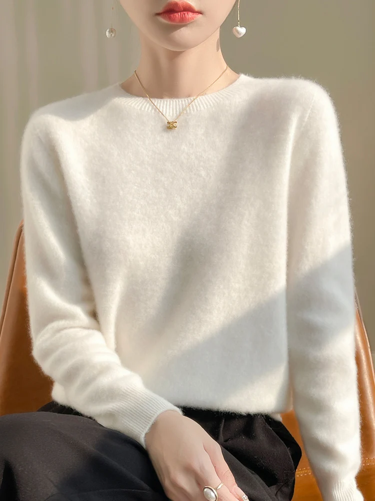 Damen Luxuriöser Kuschelstrick-Pullover mit Rundhals und Mohair-Optik Nord Taschen