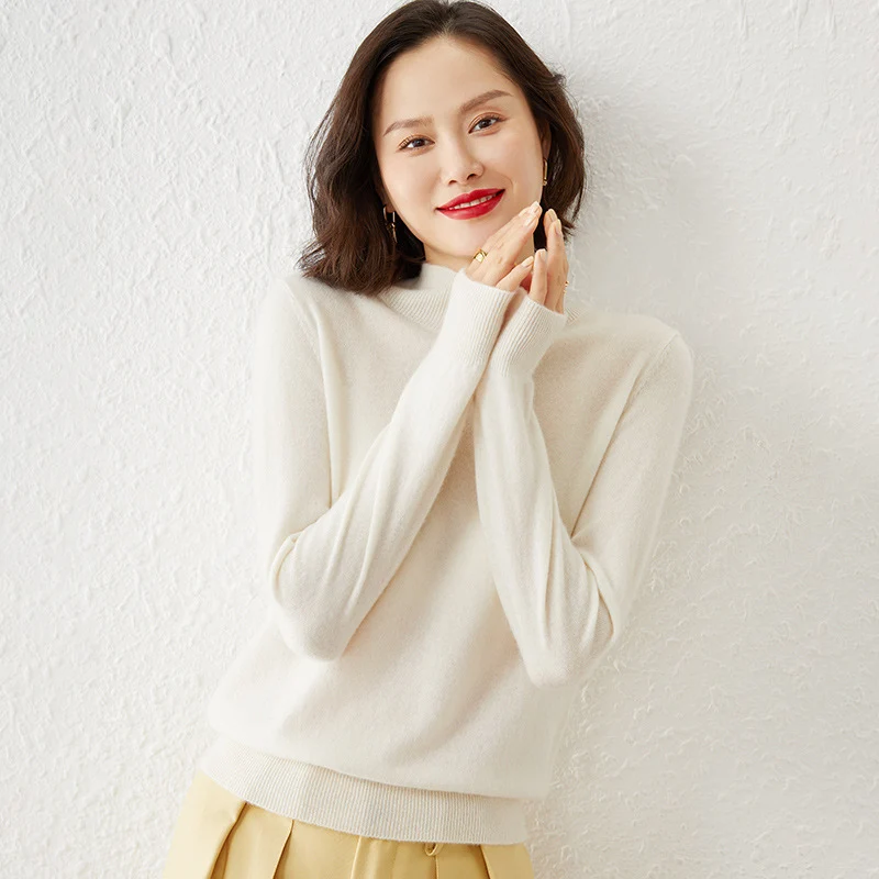 Damen Luxuriöser Kaschmir-Feinstrickpullover mit Stehkragen Nord Taschen