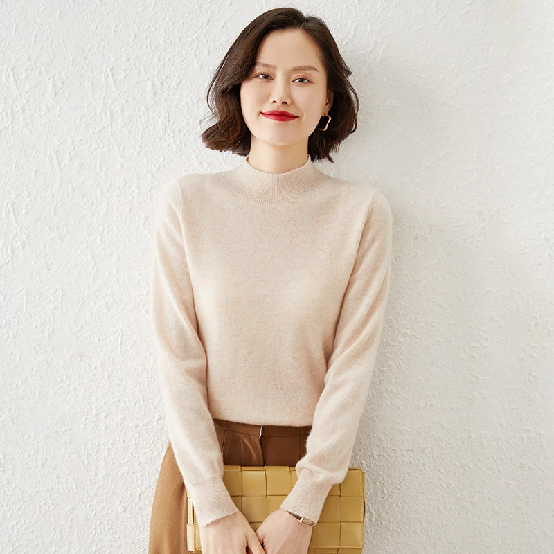 Damen Luxuriöser Kaschmir-Feinstrickpullover mit Stehkragen Nord Taschen