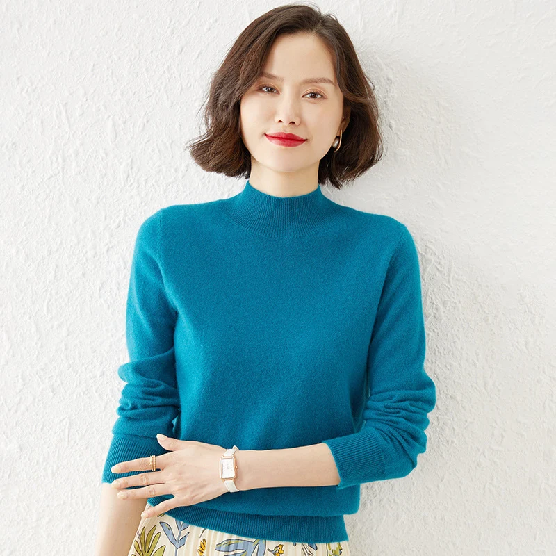 Damen Luxuriöser Kaschmir-Feinstrickpullover mit Stehkragen Nord Taschen
