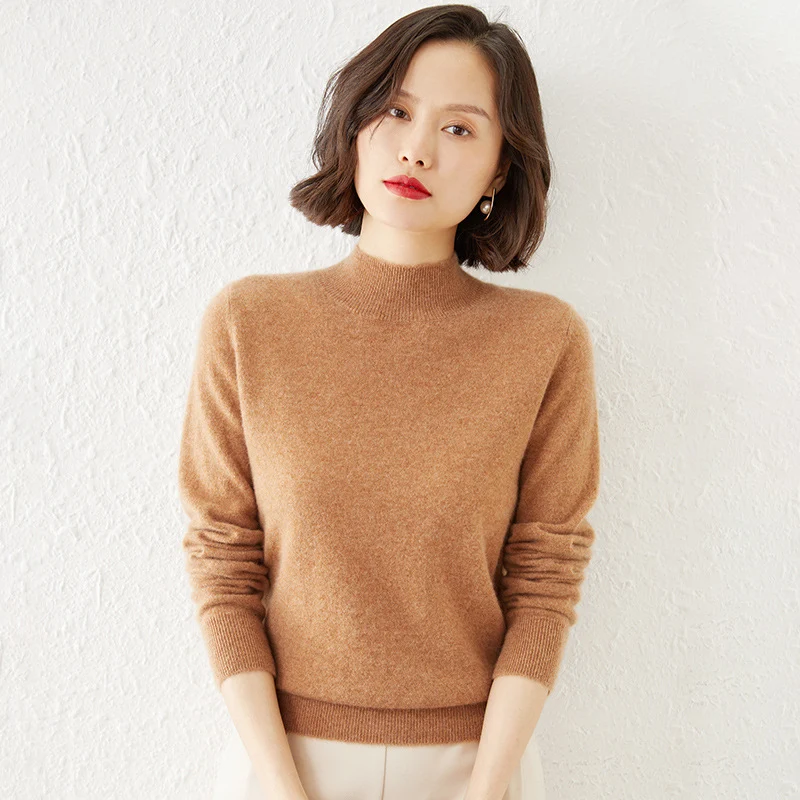 Damen Luxuriöser Kaschmir-Feinstrickpullover mit Stehkragen Nord Taschen