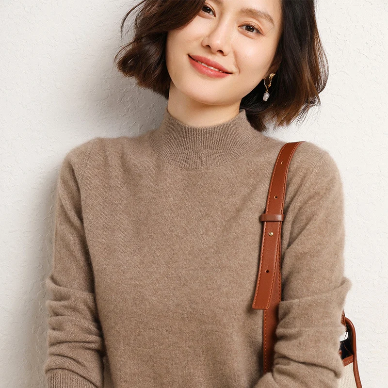 Damen Luxuriöser Kaschmir-Feinstrickpullover mit Stehkragen Nord Taschen
