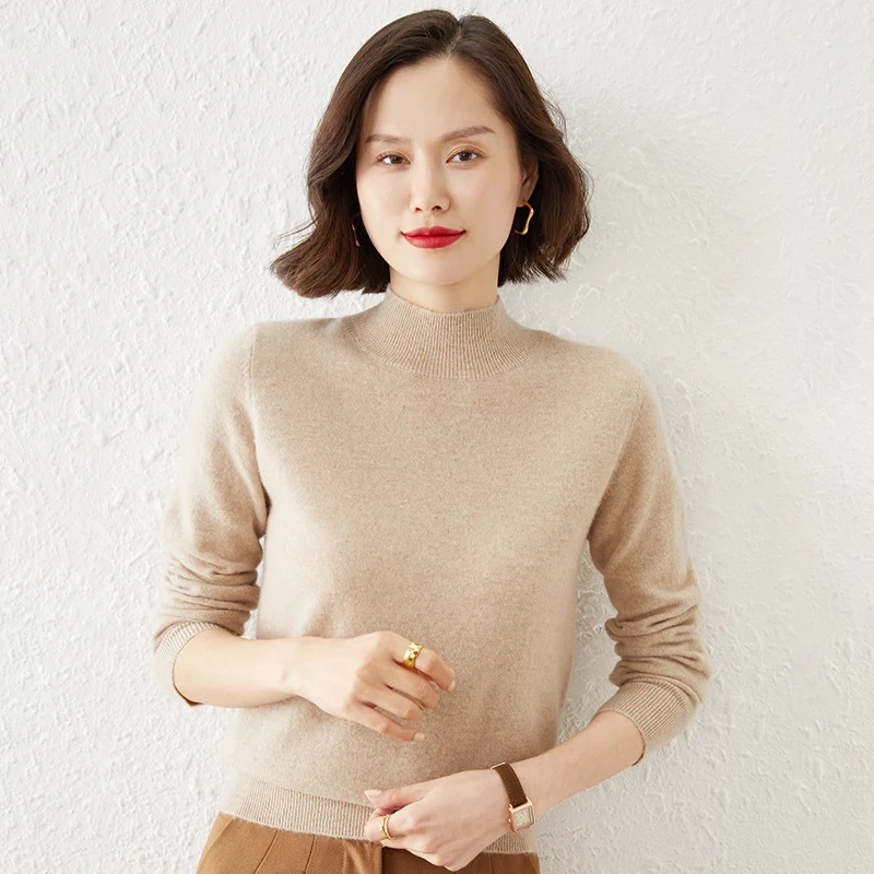 Damen Luxuriöser Kaschmir-Feinstrickpullover mit Stehkragen Nord Taschen