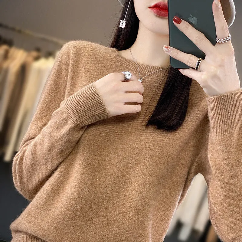 Damen Luxuriöser Feinstrick-Rundhalspullover mit softem Fluffy‑Finish und schmaler Bündchenform Nord Taschen