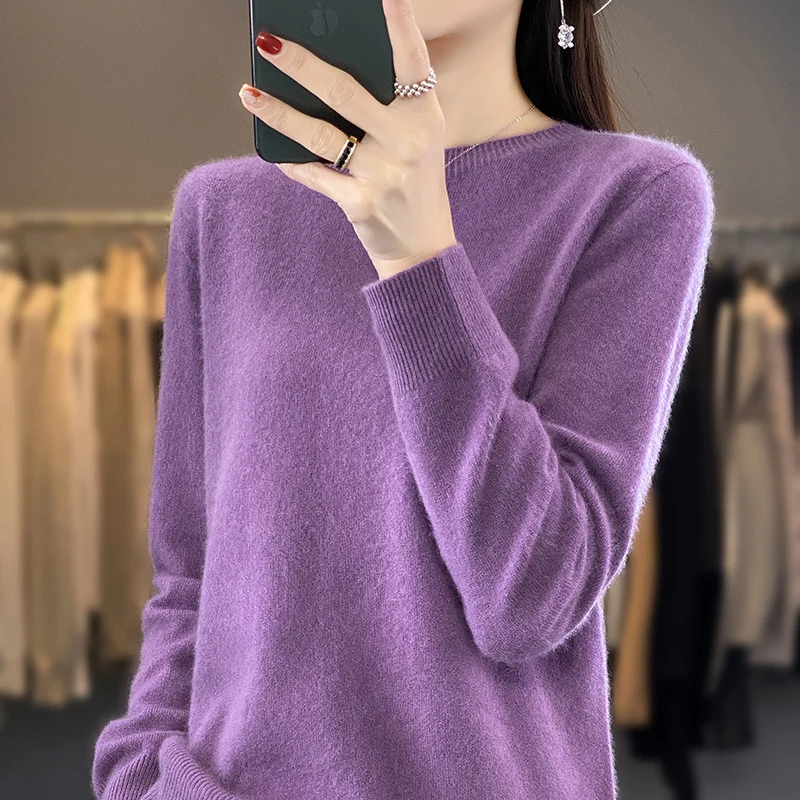 Damen Luxuriöser Feinstrick-Rundhalspullover mit softem Fluffy‑Finish und schmaler Bündchenform Nord Taschen