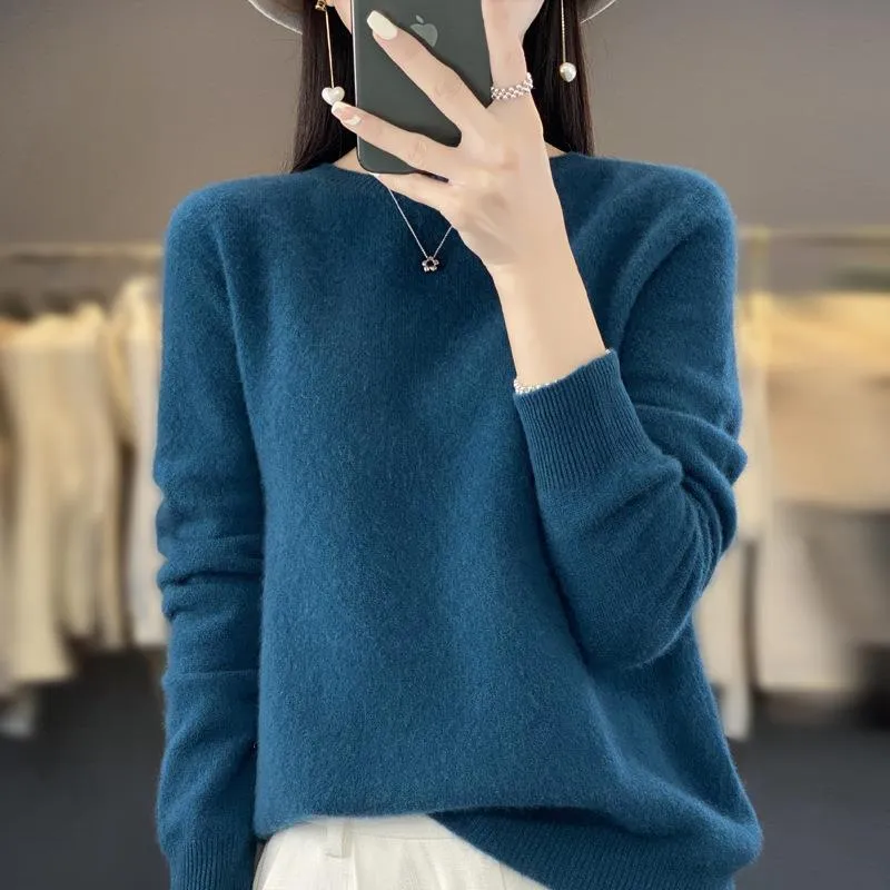 Damen Lockerer Feinstrick-Pullover mit Rundhalsausschnitt und flauschiger Angora-Optik Nord Taschen