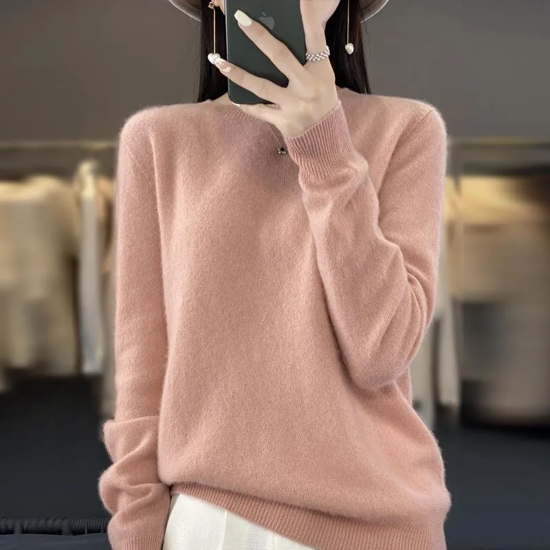 Damen Lockerer Feinstrick-Pullover mit Rundhalsausschnitt und flauschiger Angora-Optik Nord Taschen