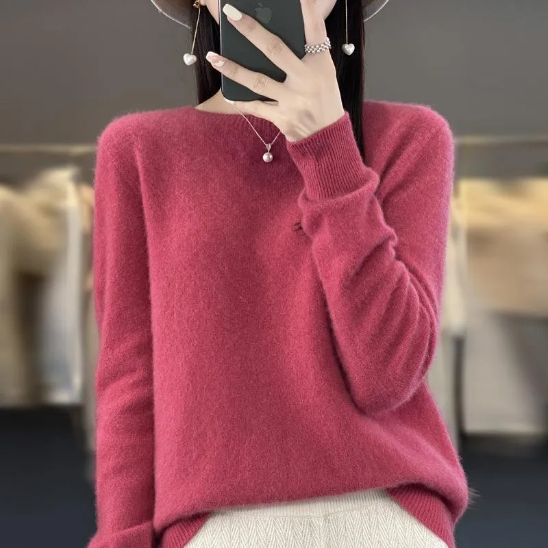 Damen Lockerer Feinstrick-Pullover mit Rundhalsausschnitt und flauschiger Angora-Optik Nord Taschen