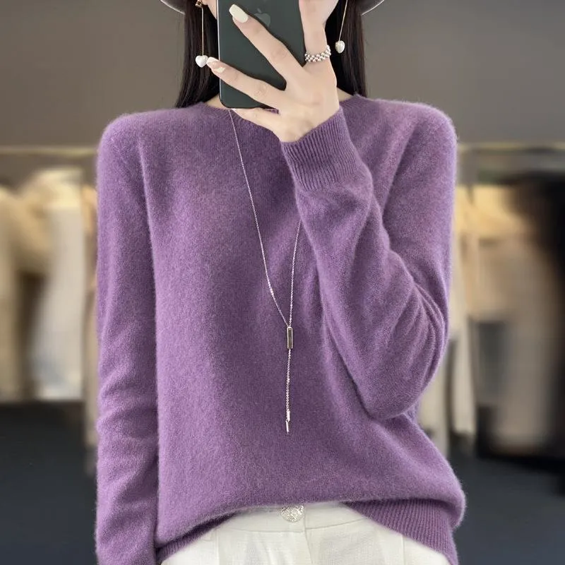 Damen Lockerer Feinstrick-Pullover mit Rundhalsausschnitt und flauschiger Angora-Optik Nord Taschen