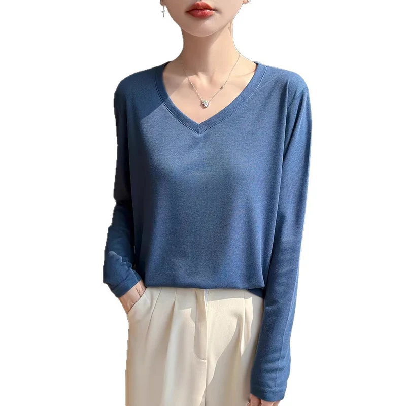 Damen Leichtes V-Ausschnitt-Feinstrick-Longsleeve Nord Taschen
