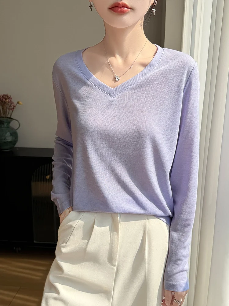 Damen Leichtes V-Ausschnitt-Feinstrick-Longsleeve Nord Taschen