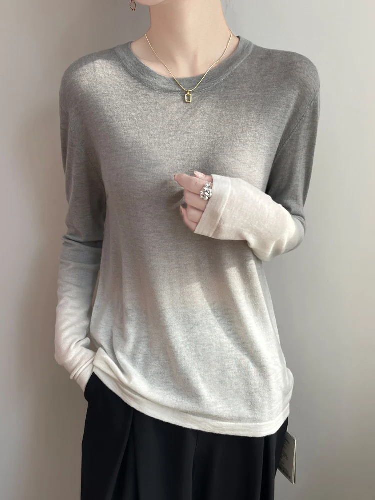 Damen Leichter Verlauf-Feinstrickpullover mit Rundhalsausschnitt und lockerer Passform Nord Taschen