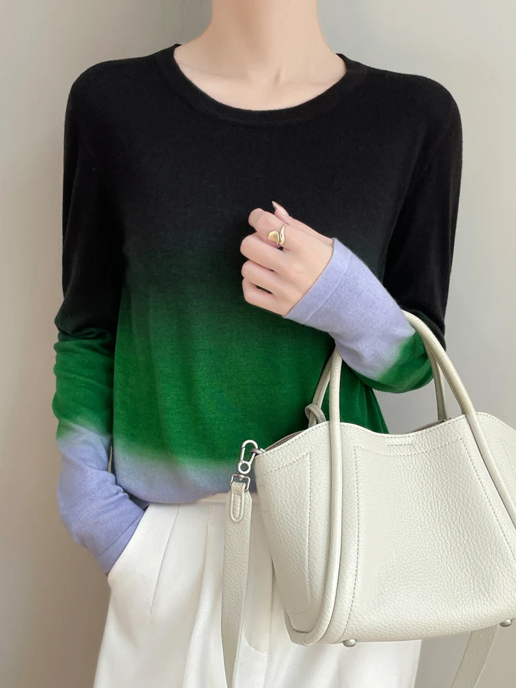 Damen Leichter Verlauf-Feinstrickpullover mit Rundhalsausschnitt und lockerer Passform Nord Taschen