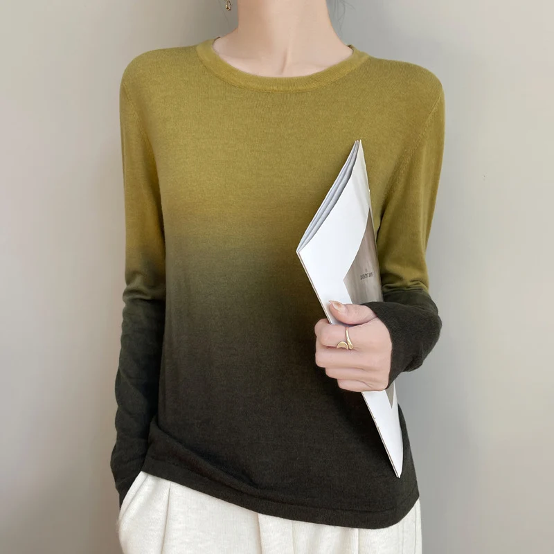 Damen Leichter Verlauf-Feinstrickpullover mit Rundhalsausschnitt und lockerer Passform Nord Taschen