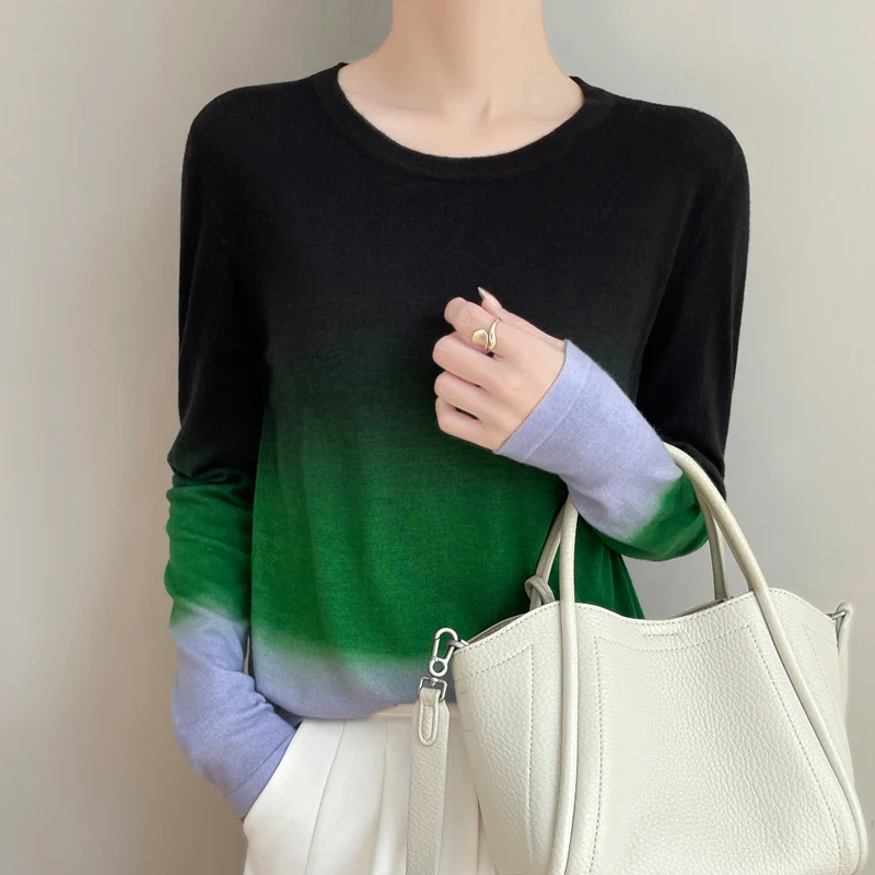 Damen Leichter Verlauf-Feinstrickpullover mit Rundhalsausschnitt und lockerer Passform Nord Taschen
