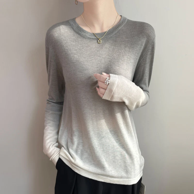 Damen Leichter Verlauf-Feinstrickpullover mit Rundhalsausschnitt und lockerer Passform Nord Taschen