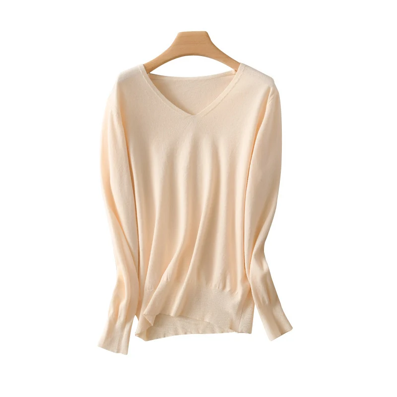 Damen leichter V-Ausschnitt Kaschmir-Look Feinstrickpullover Nord Taschen