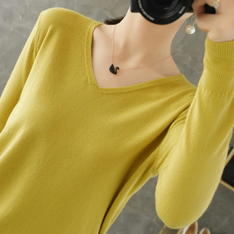 Damen leichter V-Ausschnitt Kaschmir-Look Feinstrickpullover Nord Taschen