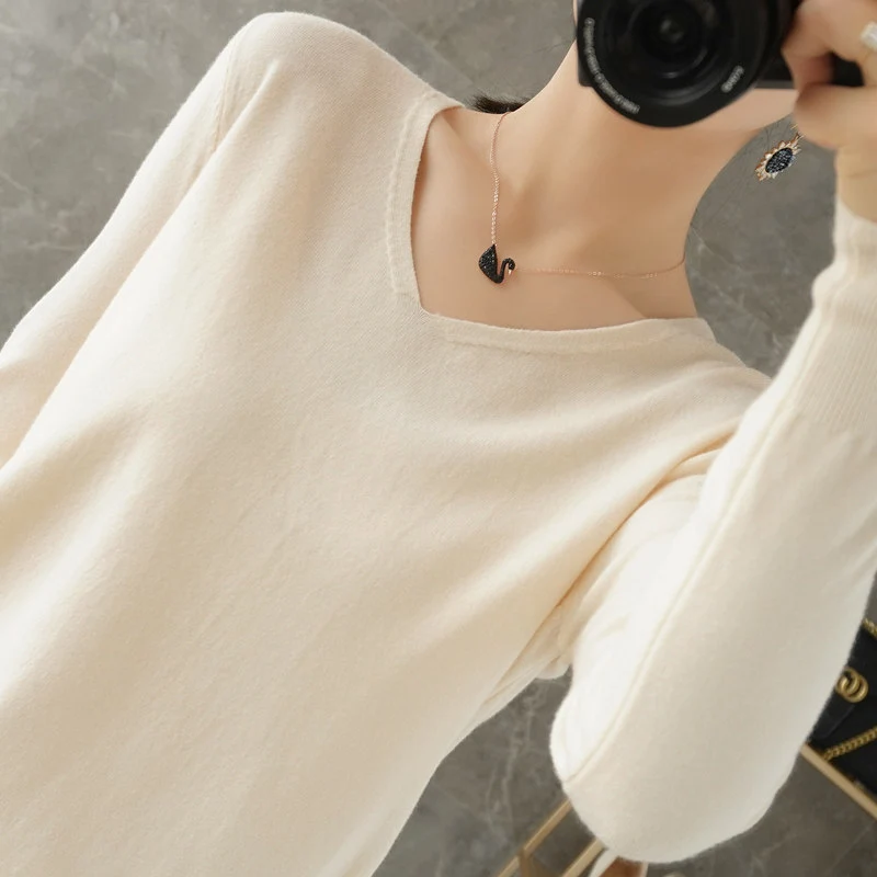 Damen leichter V-Ausschnitt Kaschmir-Look Feinstrickpullover Nord Taschen