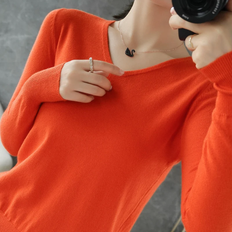 Damen leichter V-Ausschnitt Kaschmir-Look Feinstrickpullover Nord Taschen