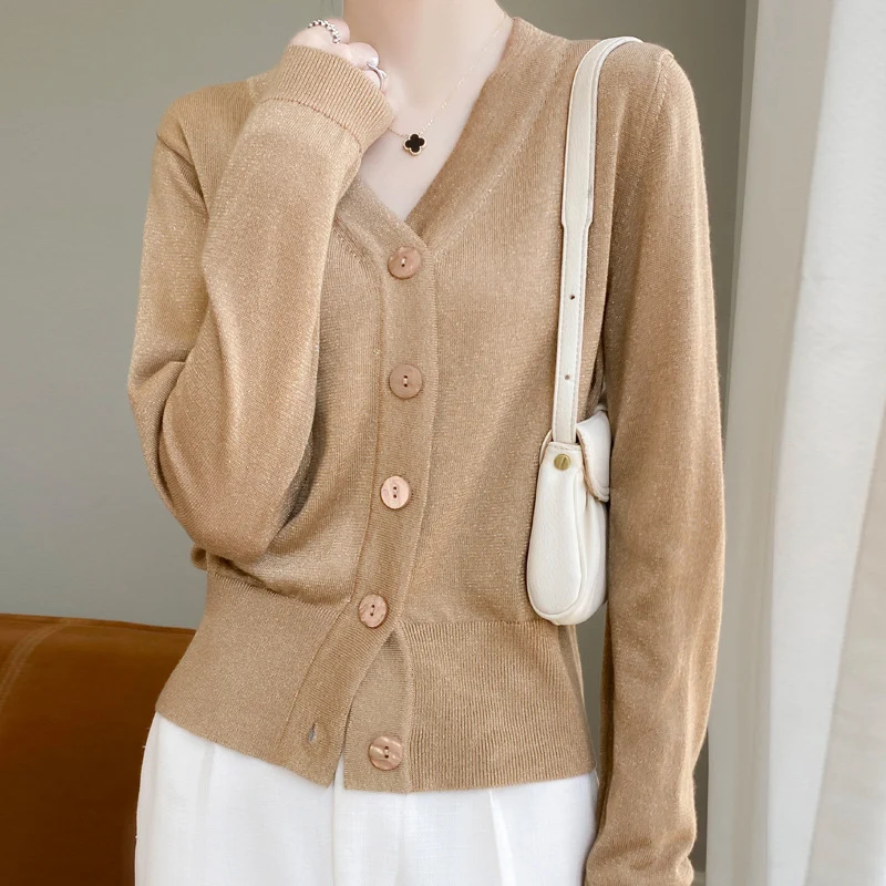 Damen Leichter V‑Ausschnitt-Cardigan mit seitlichem Saumschlitz und geripptem Bund Nord Taschen