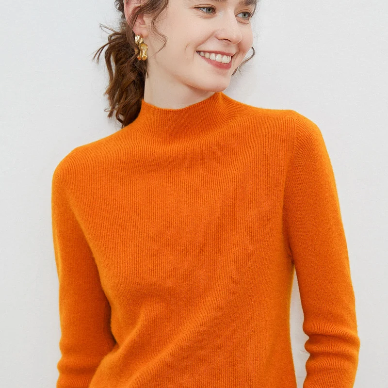Damen Leichter taillierter Mockneck-Pullover in kaschmirähnlicher Mohair-Optik mit feiner Rippenstruktur Nord Taschen