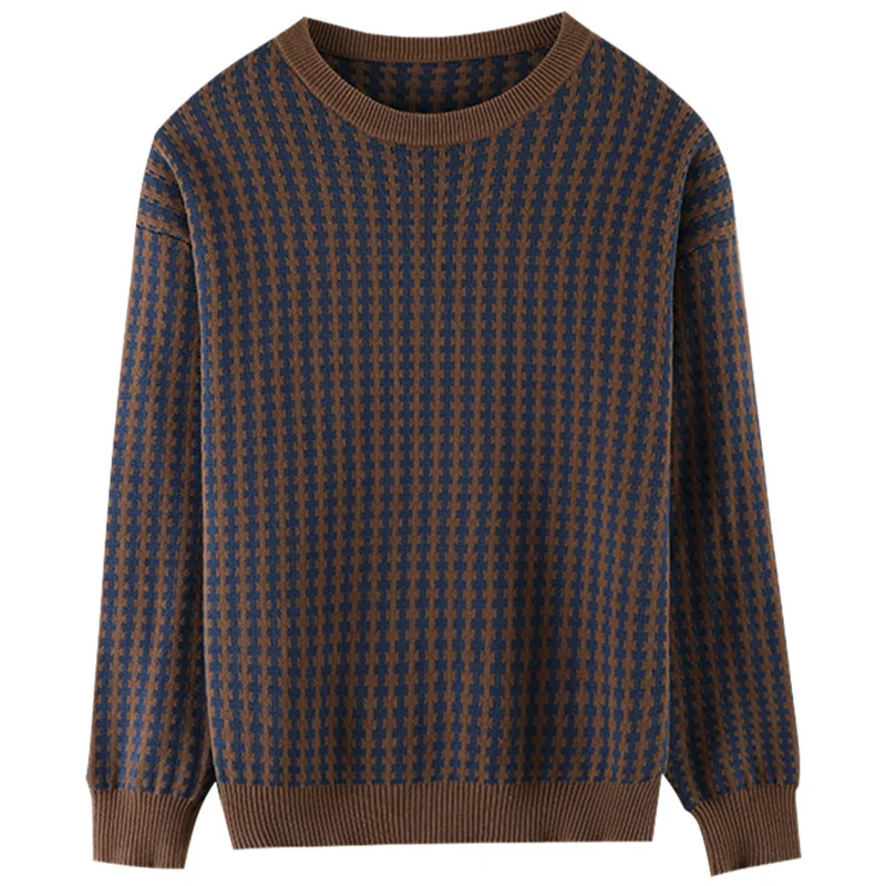 Damen Leichter Strukturstrick-Pullover mit Hahnentritt-Muster und breitem Rippbündchen Nord Taschen